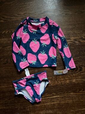 Carter's Toddler Girls' Navy & Pink Strawberry Rash Guard Swim Set
